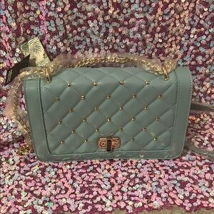 Elegant Sky Blue Quilted Badgley Mischka Handbag